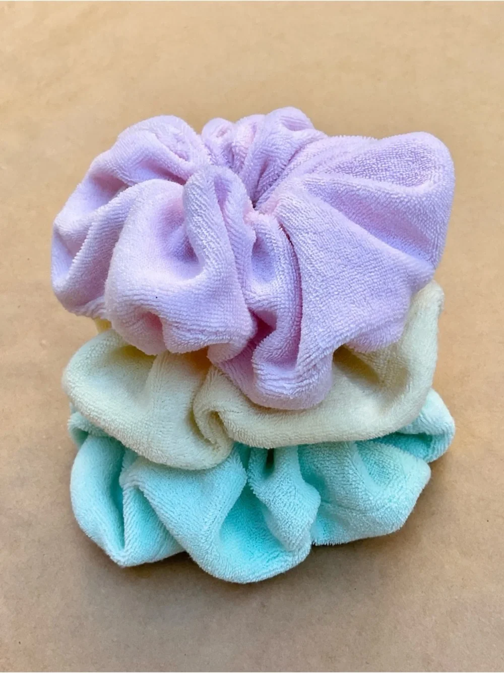 Bundle .• Pastel Terry Cloth Jumbo Scrunchies & Turban Hair Towel